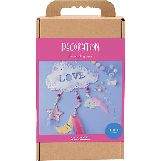 Craft Kit Decoration, Cloud, moon, star, glitter colours, pastel colours, 1 pack