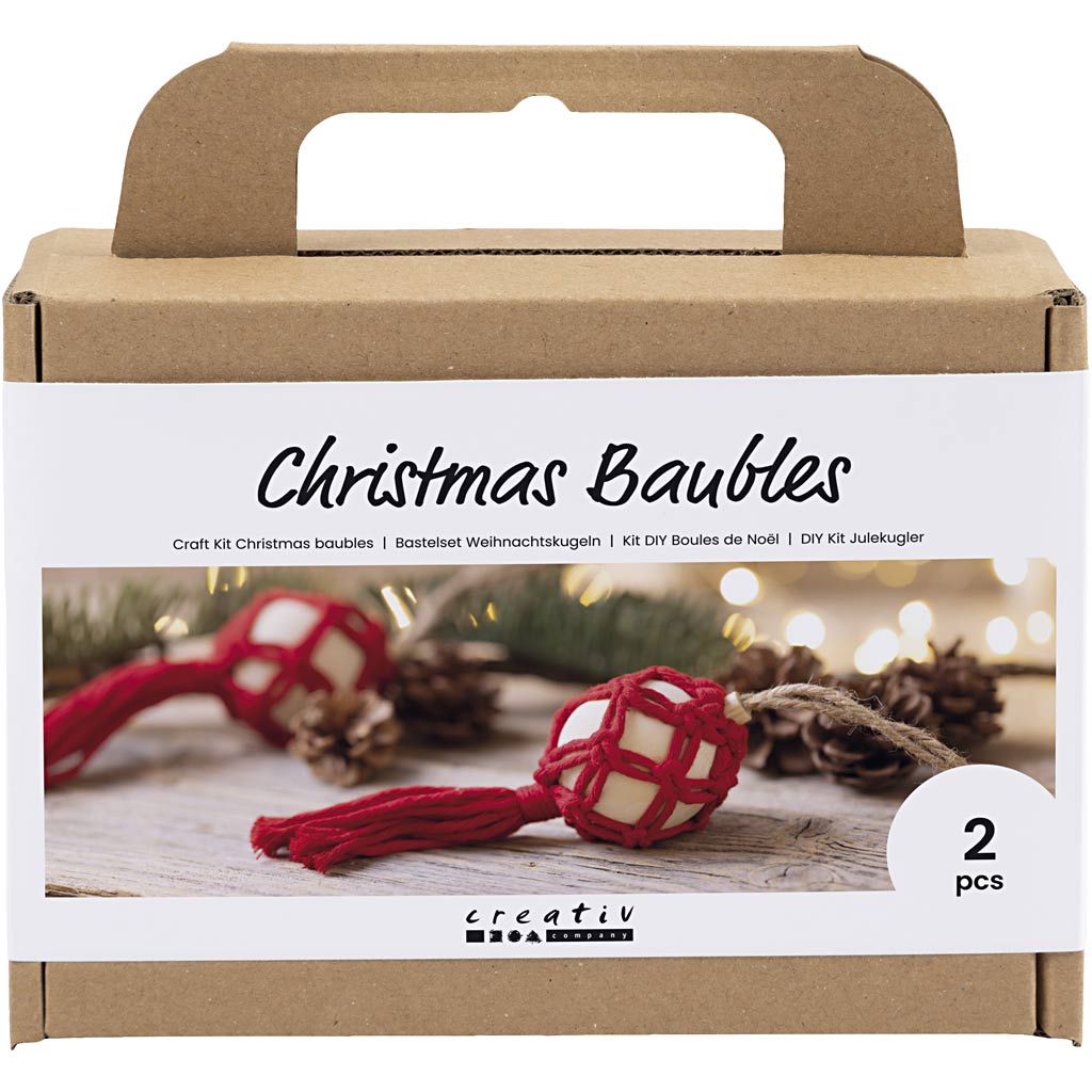 Craft Kit Christmas Baubles, Macramé, christmas red