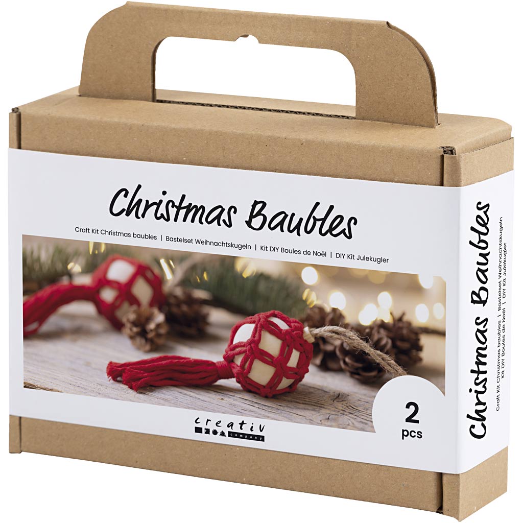 Craft Kit Christmas Baubles, Macramé, christmas red