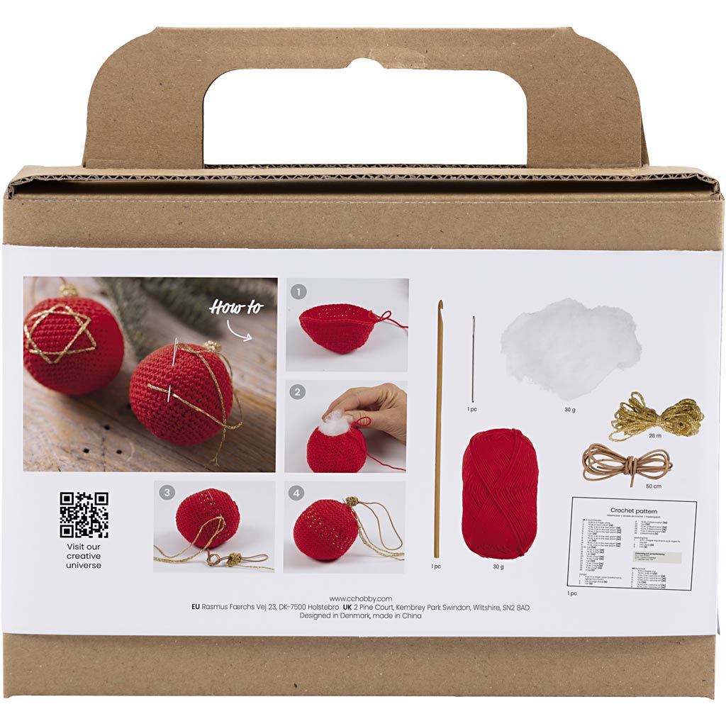 Craft Kit Crochet, Christmas Baubles, red