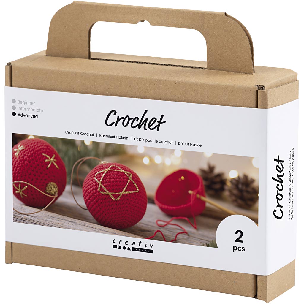 Craft Kit Crochet, Christmas Baubles, red