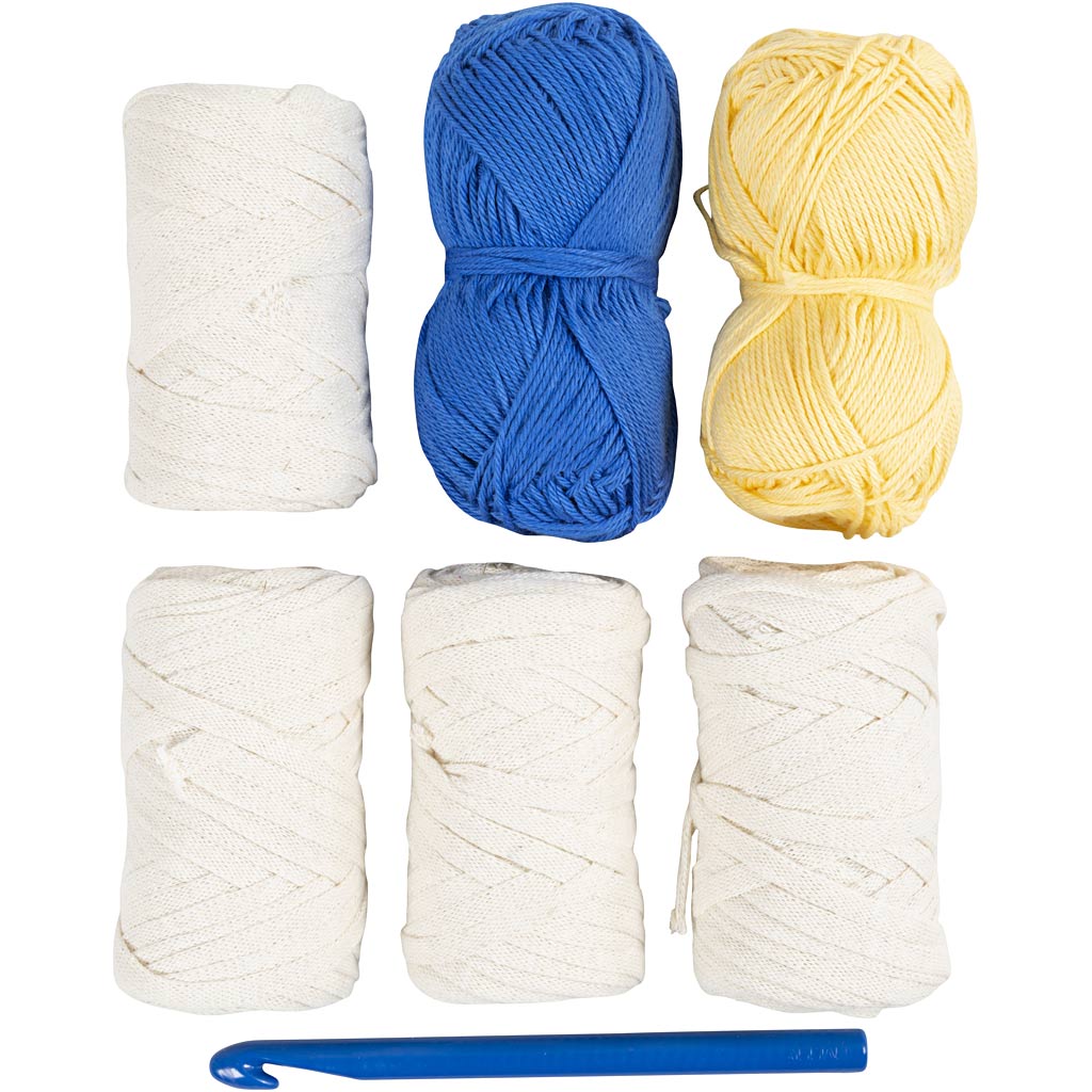 Craft Kit Crochet, Chunky Bucket Hat, blue, light natural, yellow