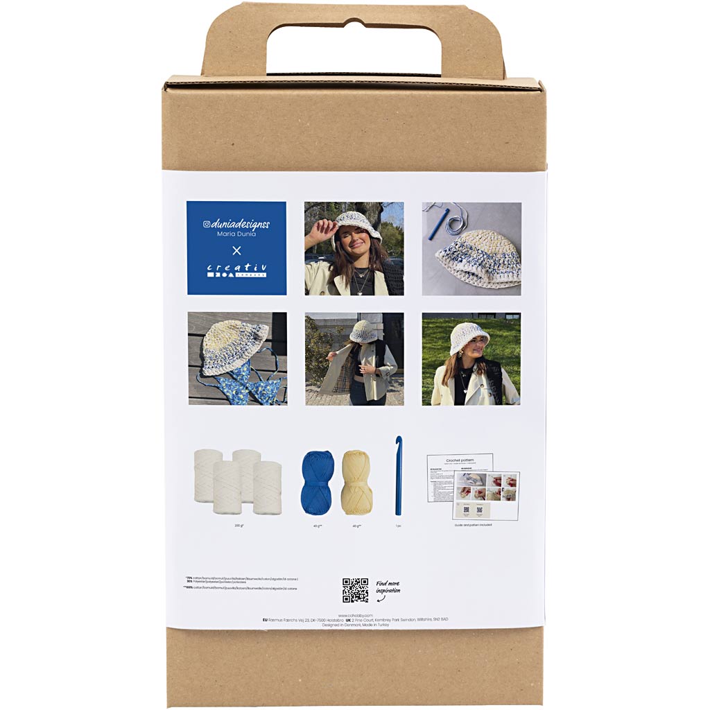 Craft Kit Crochet, Chunky Bucket Hat, blue, light natural, yellow