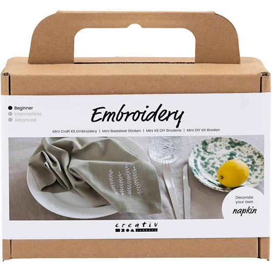 Mini Craft Kit Embroidery, Napkin, dusty green