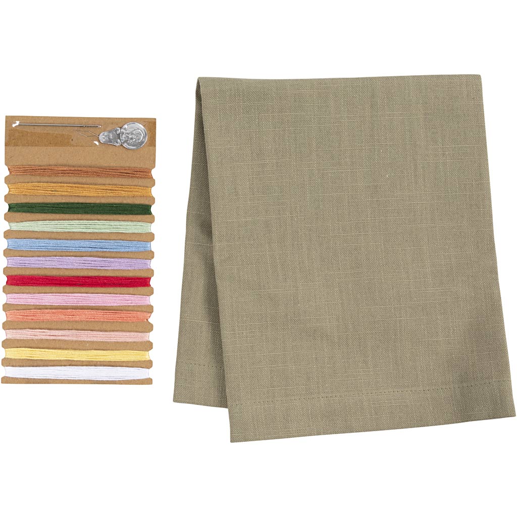 Mini Craft Kit Embroidery, Napkin, dusty green