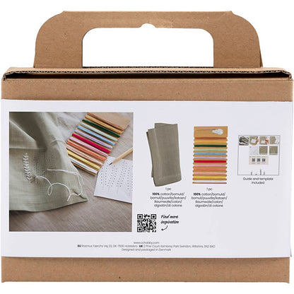 Mini Craft Kit Embroidery, Napkin, dusty green