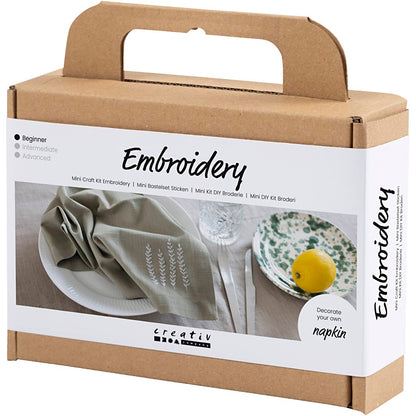 Mini Craft Kit Embroidery, Napkin, dusty green