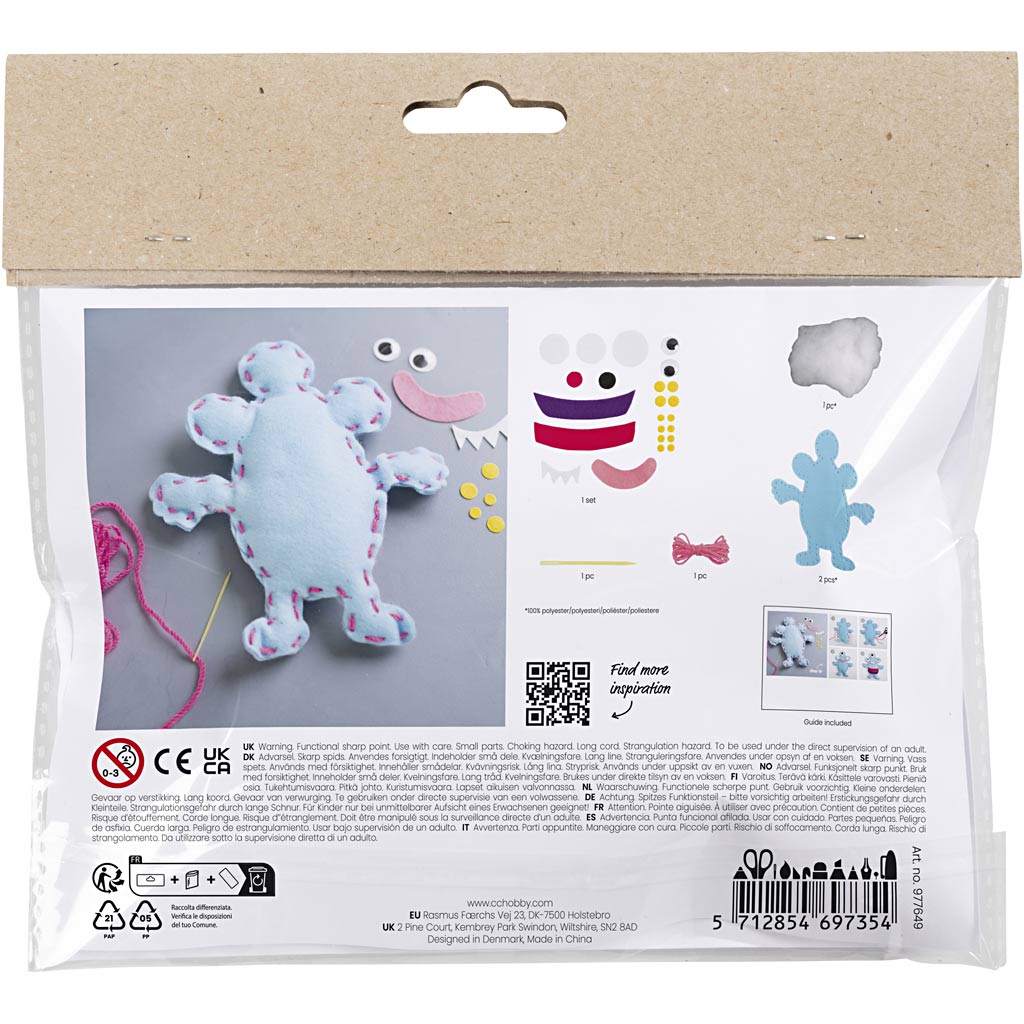 Mini Craft Kit Sewing, Felt Monster, assorted colours, 1 pack