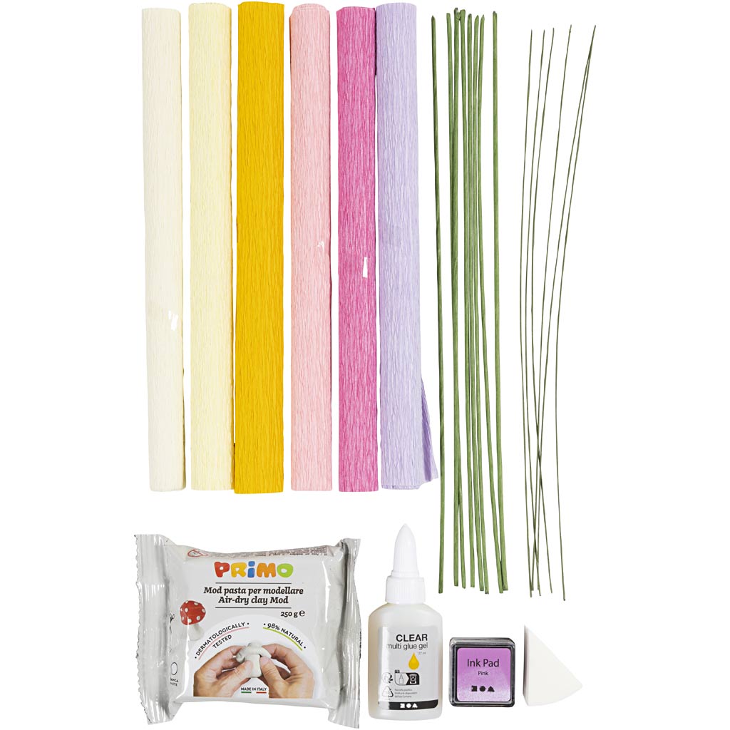 Craft Kit Crepe Paper, Flower, pastel colours