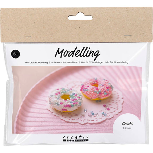 Mini Craft Kit Modelling, Donuts, pink, turquoise, white, yellow, 1 pack