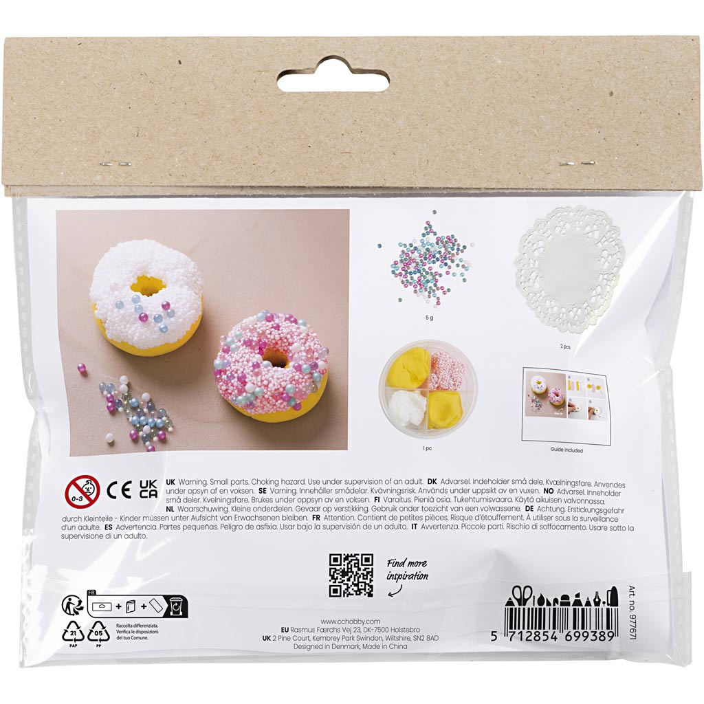 Mini Craft Kit Modelling, Donuts, pink, turquoise, white, yellow, 1 pack