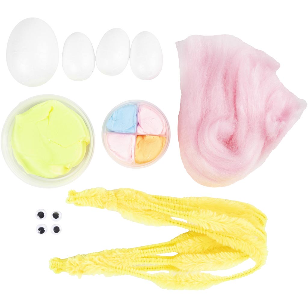 Mini Craft Kit Modelling, Easter Family, light blue, orange, pastel pink, light yellow, 1 pack