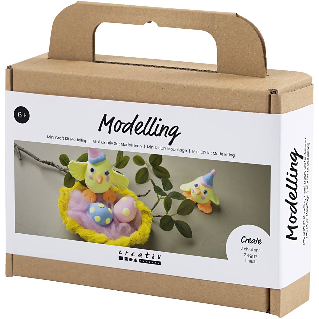 Mini Craft Kit Modelling, Easter Family, light blue, orange, pastel pink, light yellow, 1 pack