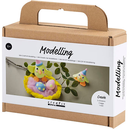 Mini Craft Kit Modelling, Easter Family, light blue, orange, pastel pink, light yellow, 1 pack