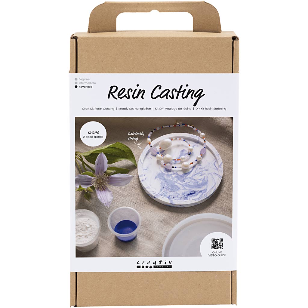 Craft Kit Resin Casting, Round Tray with Marbling, blue, white