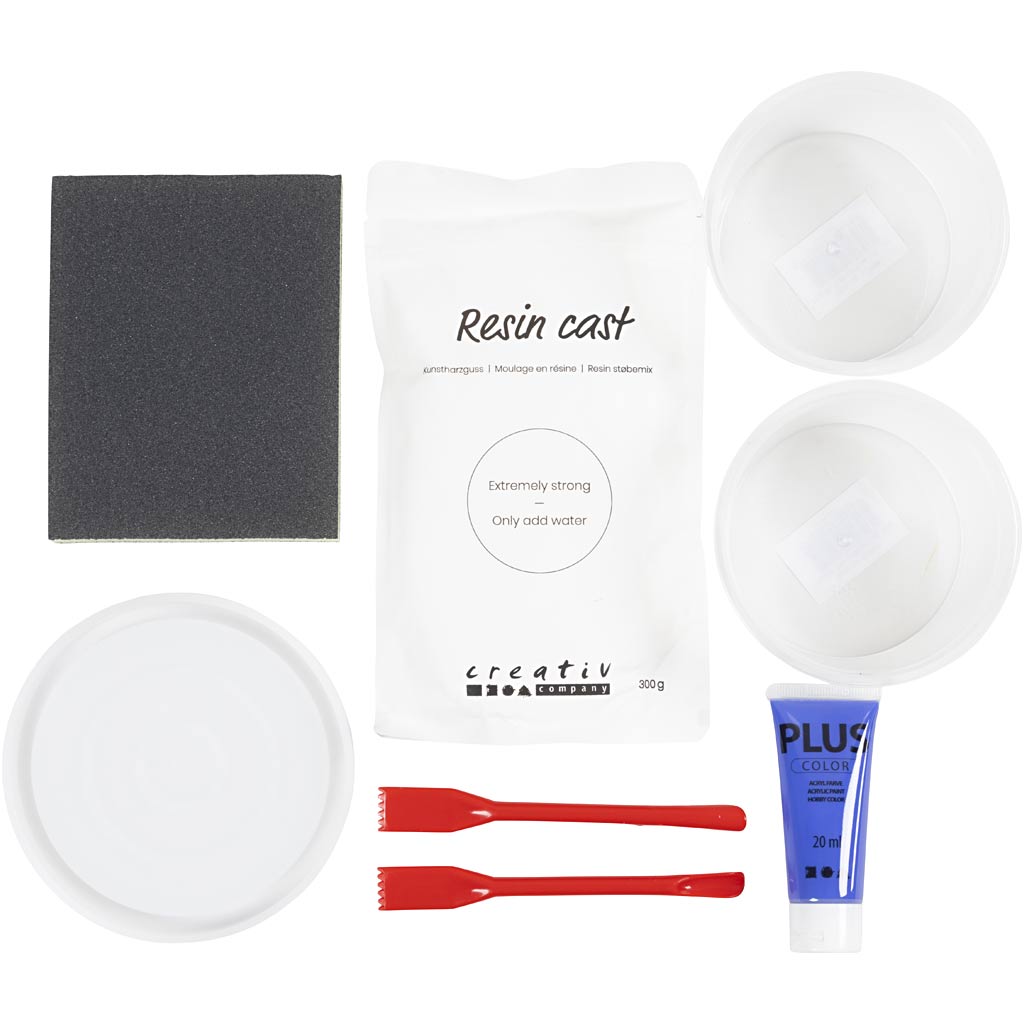 Craft Kit Resin Casting, Round Tray with Marbling, blue, white