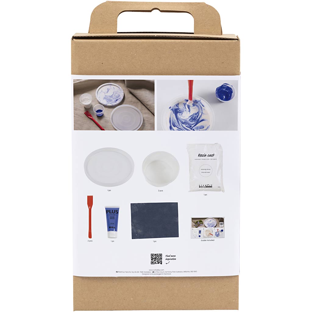 Craft Kit Resin Casting, Round Tray with Marbling, blue, white