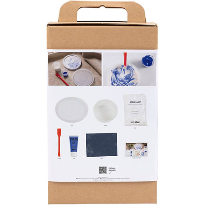 Craft Kit Resin Casting, Round Tray with Marbling, blue, white