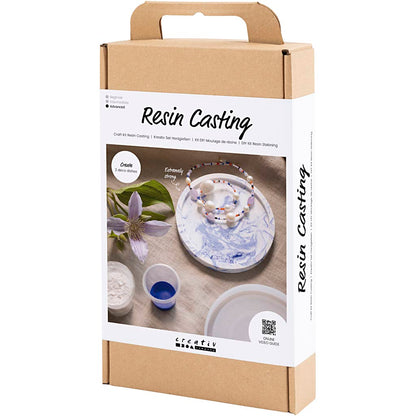 Craft Kit Resin Casting, Round Tray with Marbling, blue, white
