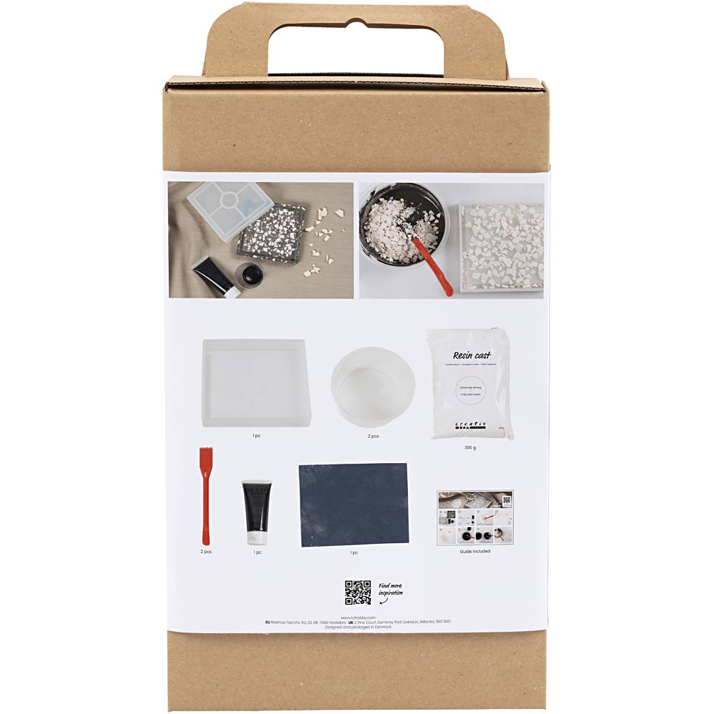 Craft Kit Resin Casting, Square Tray with Terrazzo, black, white