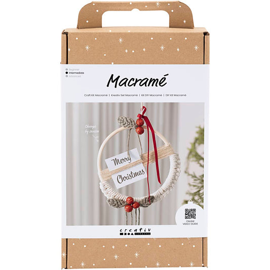 Craft Kit Macramé, Christmas wreath, moss green, christmas red, off-white