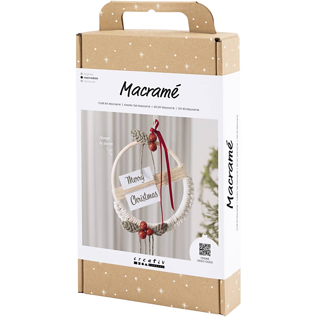 Craft Kit Macramé, Christmas wreath, moss green, christmas red, off-white