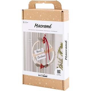 Craft Kit Macramé, Christmas wreath, moss green, christmas red, off-white