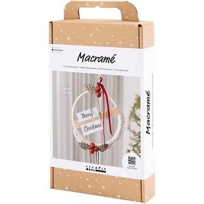 Craft Kit Macramé, Christmas wreath, moss green, christmas red, off-white