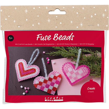 Mini Craft Kit Fuse Beads, Christmas hearts, pink, light pink, primary red, white, 1 pack