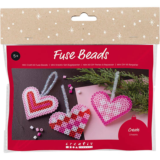 Mini Craft Kit Fuse Beads, Christmas hearts, pink, light pink, primary red, white, 1 pack
