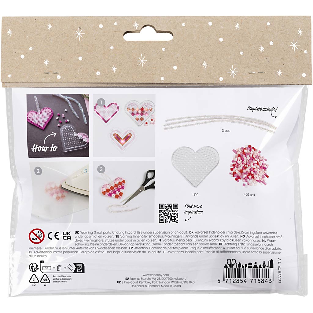 Mini Craft Kit Fuse Beads, Christmas hearts, pink, light pink, primary red, white, 1 pack