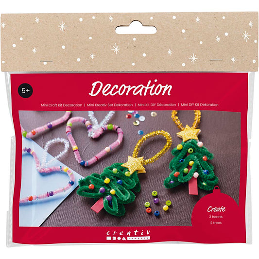 Mini Craft Kit Decoration, Hearts and Christmas trees, 1 pack