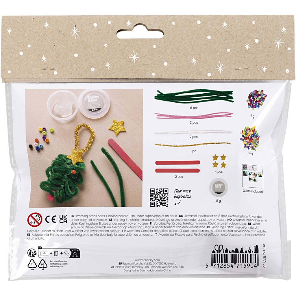 Mini Craft Kit Decoration, Hearts and Christmas trees, 1 pack