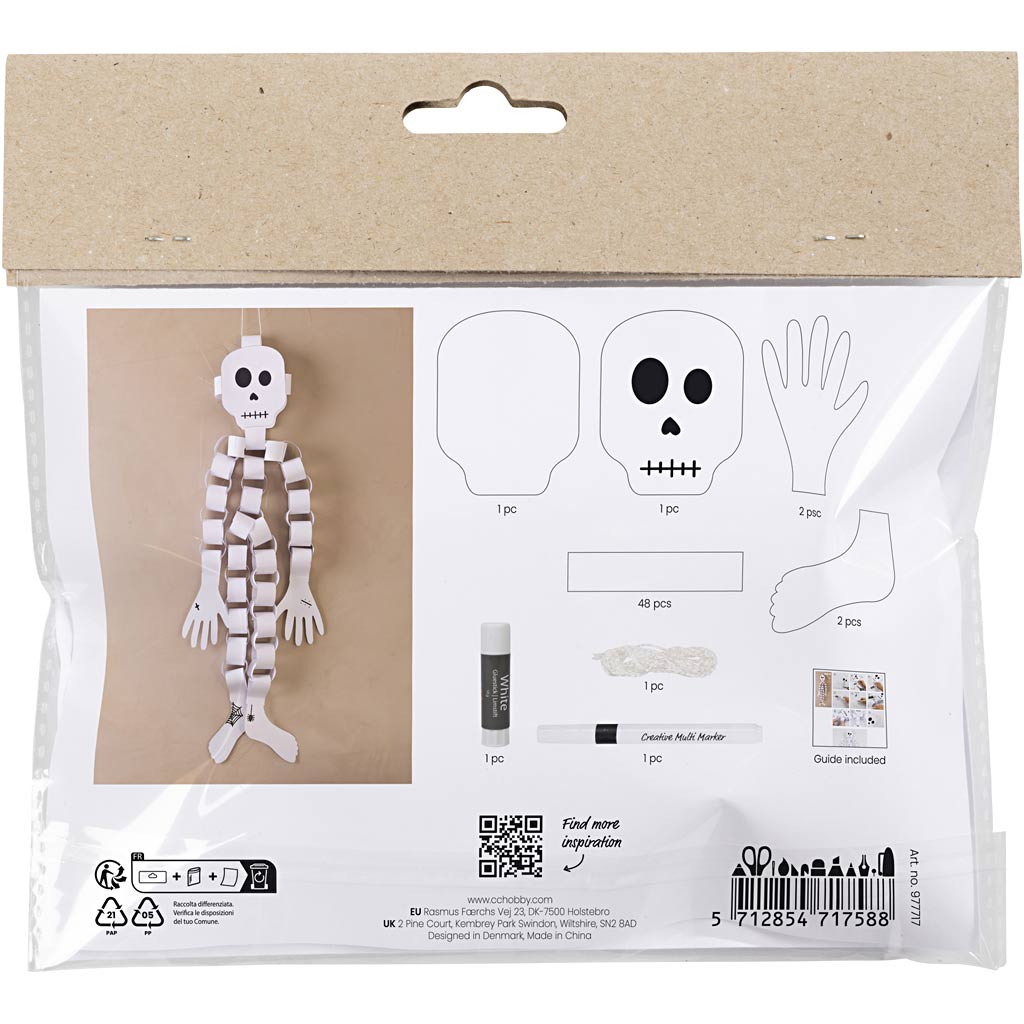 Mini Craft Kit Paper Decorations, Skeleton, black/white, 1 pack