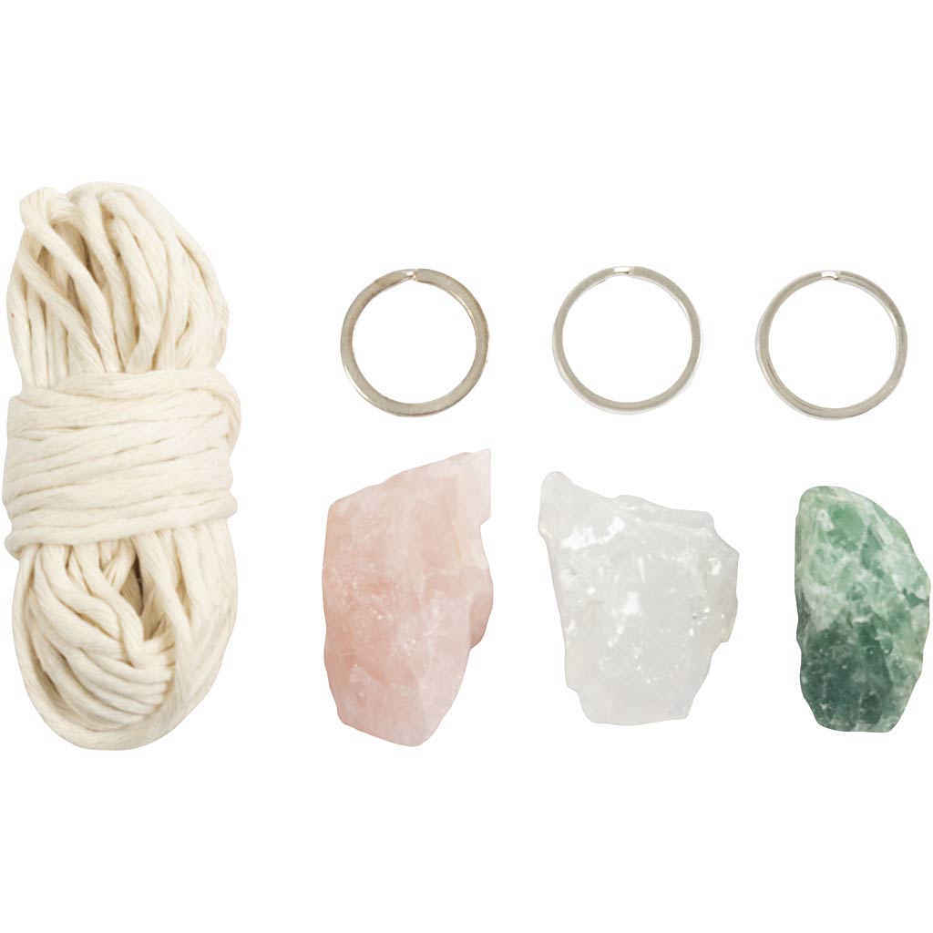 Mini Craft Kit Macramé, Key rings, matt transparent, dusty green, dusty rose, light natural