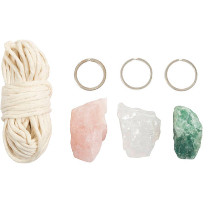 Mini Craft Kit Macramé, Key rings, matt transparent, dusty green, dusty rose, light natural