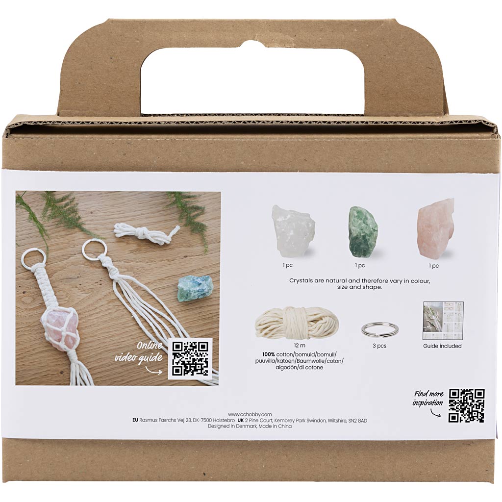 Mini Craft Kit Macramé, Key rings, matt transparent, dusty green, dusty rose, light natural