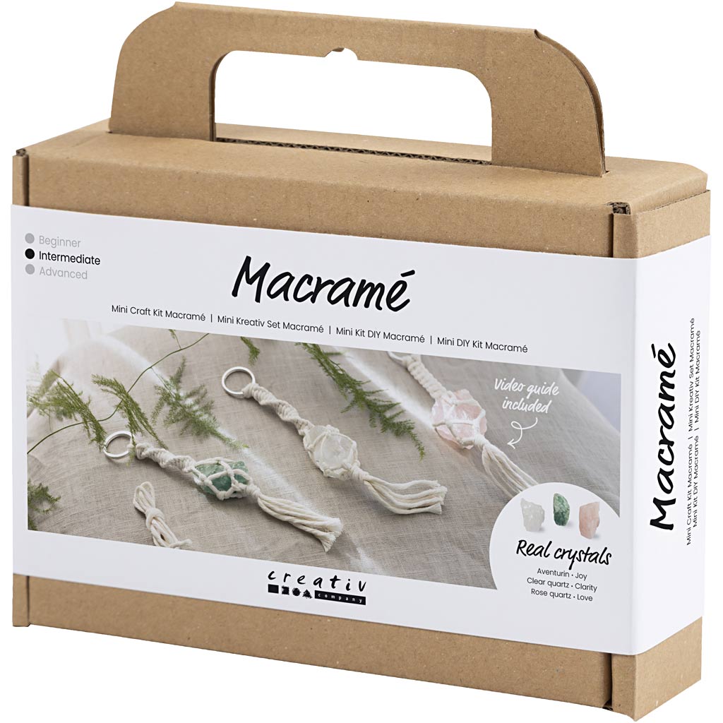 Mini Craft Kit Macramé, Key rings, matt transparent, dusty green, dusty rose, light natural