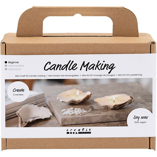 Mini Craft Kit Candle Making, Soy candles in oyster shells, off white