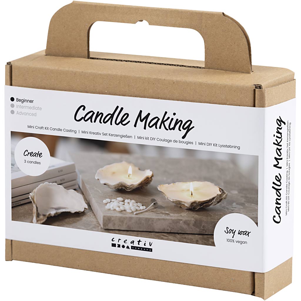 Mini Craft Kit Candle Making, Soy candles in oyster shells, off white