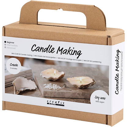 Mini Craft Kit Candle Making, Soy candles in oyster shells, off white