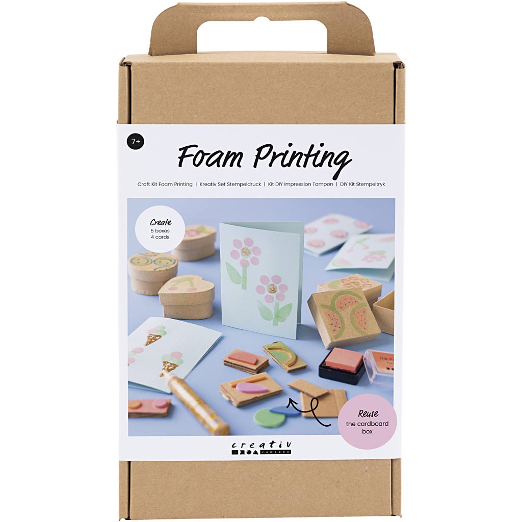 Craft Kit Foam Printing, Decorated boxes and cards, beige, mid-green, mint, clear red