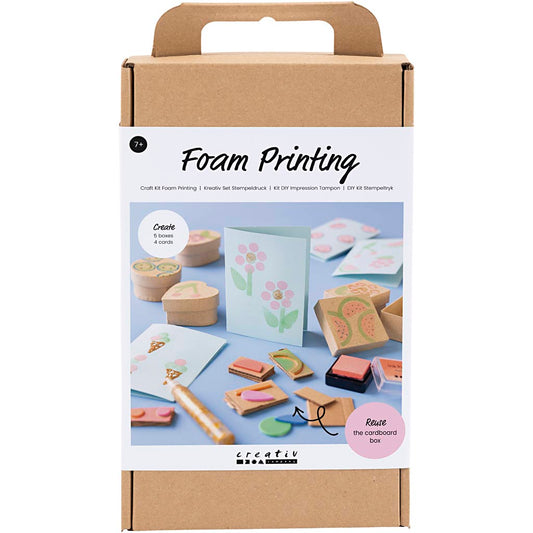 Craft Kit Foam Printing, Decorated boxes and cards, beige, mid-green, mint, clear red