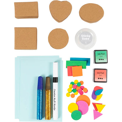 Craft Kit Foam Printing, Decorated boxes and cards, beige, mid-green, mint, clear red