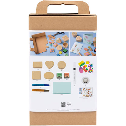 Craft Kit Foam Printing, Decorated boxes and cards, beige, mid-green, mint, clear red