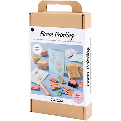 Craft Kit Foam Printing, Decorated boxes and cards, beige, mid-green, mint, clear red
