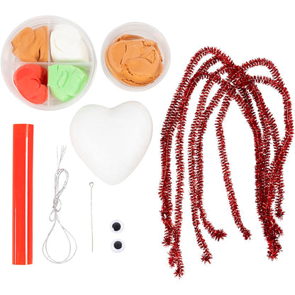 Mini Craft Kit Modelling, Heart-shaped Christmas figure, assorted colours, 1 pack