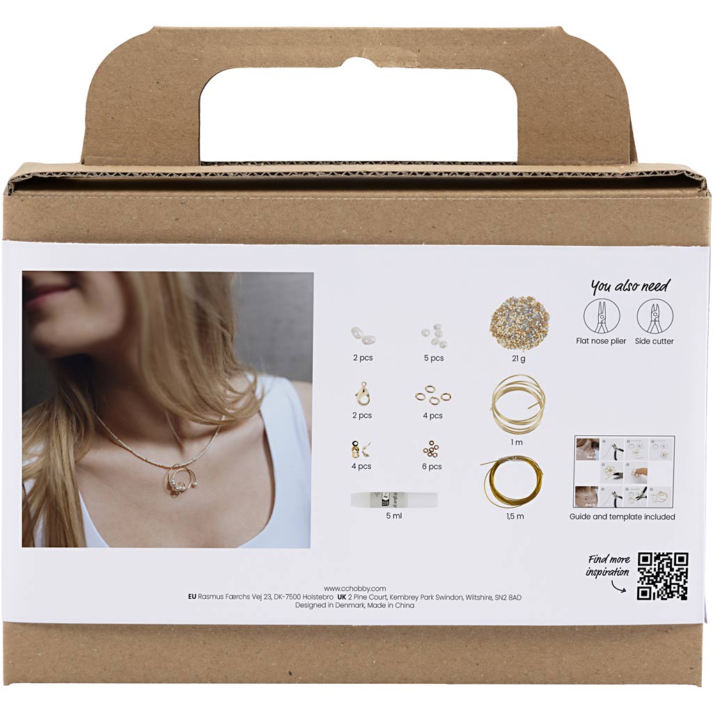 Mini Craft Kit Jewellery, Necklace with wire pendant, gold-plated