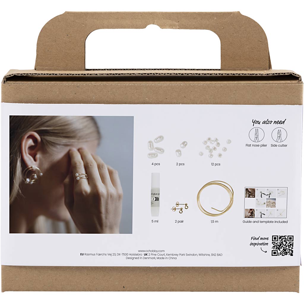 Mini Craft Kit Jewellery, Wire earrings, gold-plated