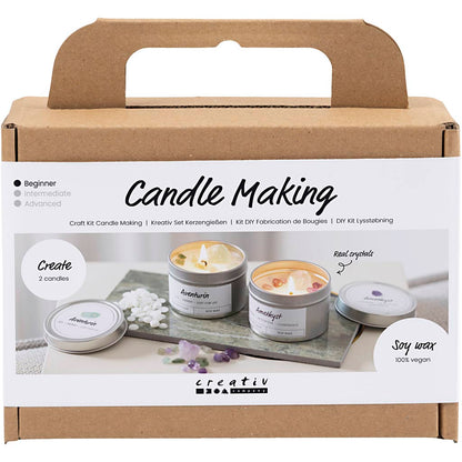 Mini Craft Kit Candle Making, Soy candle with aventurin and amethyst, cream, off white